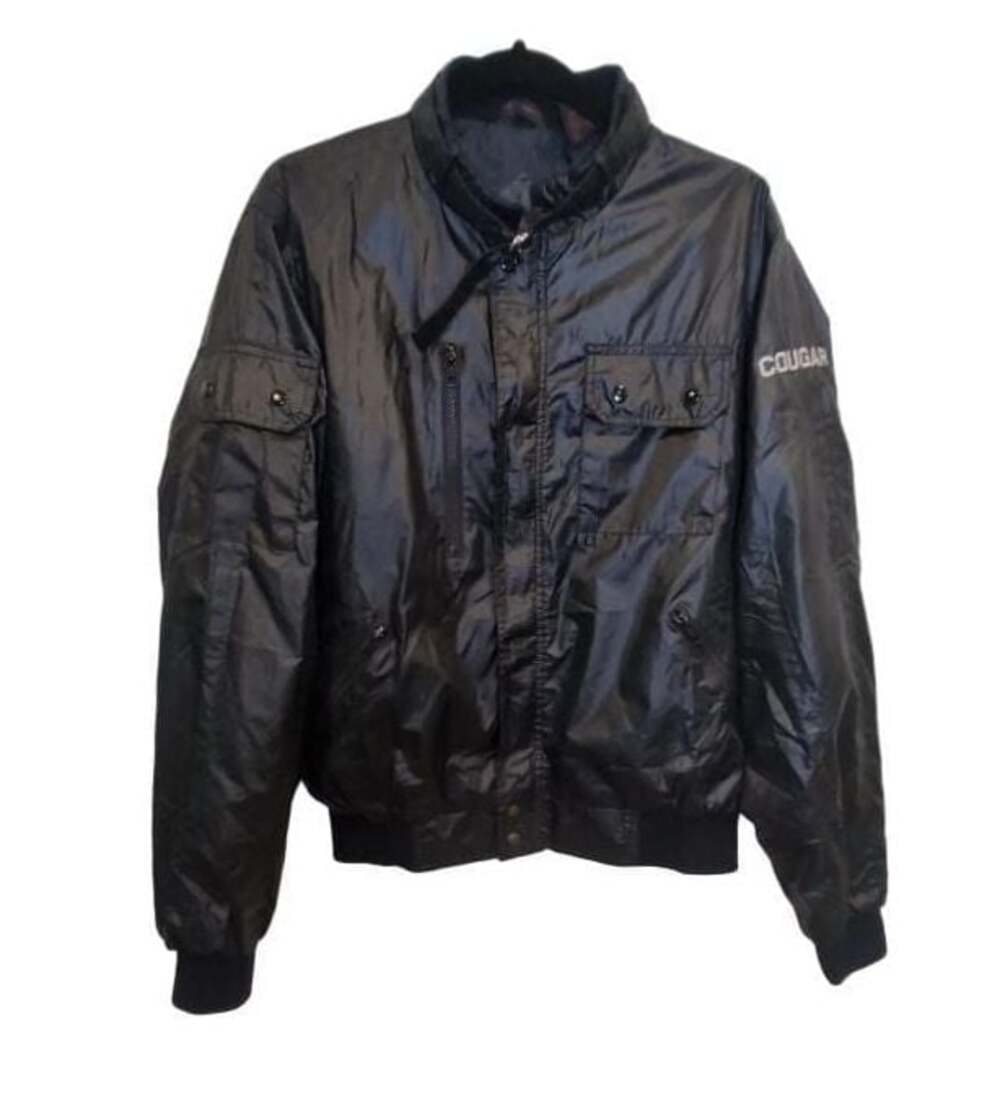 Upstream Racing Division Vintage Shiny Black Nylon Bomber Jacket XL